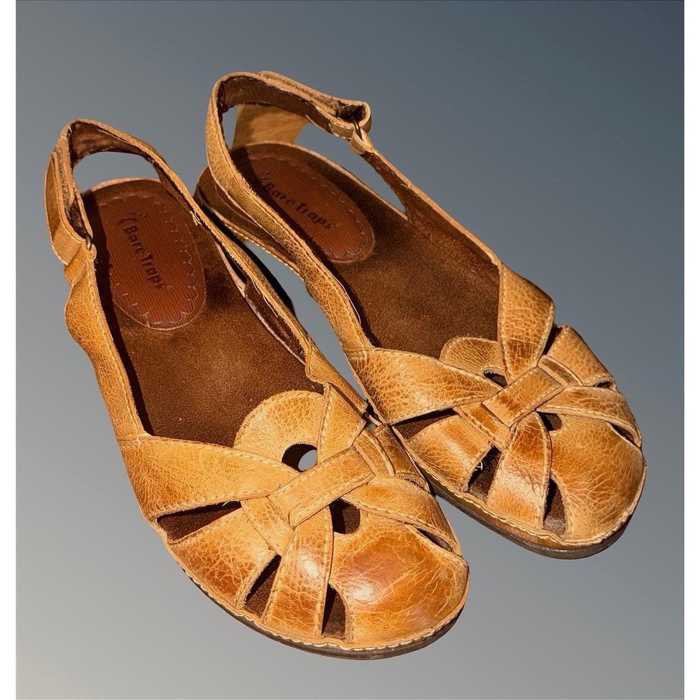 Baretraps Jayla Tan Leather Huarache Slingback Sandals Womens 7M Fisherman Flats